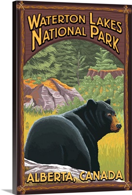 Waterton Lakes National Park, Canada - Bear in Forest: Retro Travel Poster