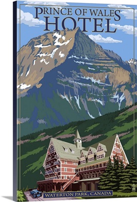 Waterton Lakes National Park, Canada - Prince of Wales Hotel: Retro Travel Poster