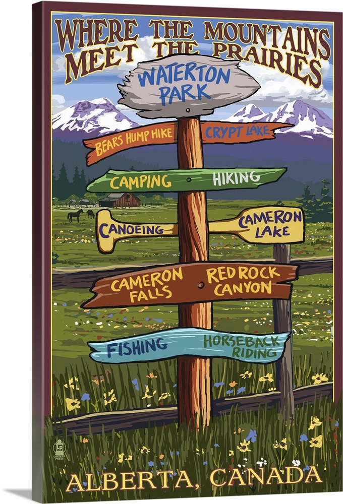Waterton Lakes National Park, Canada - Sign Destination: Retro Travel Poster