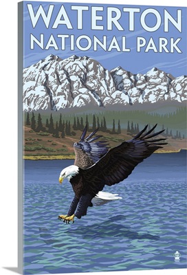 Waterton National Park, Canada - Eagle Fishing: Retro Travel Poster