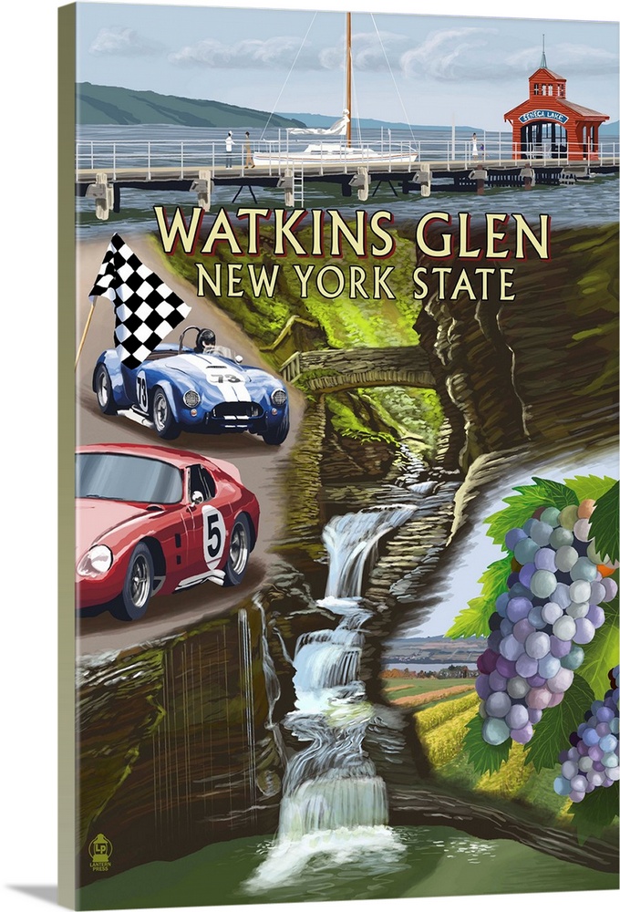 Watkins Glen, New York - Montage: Retro Travel Poster