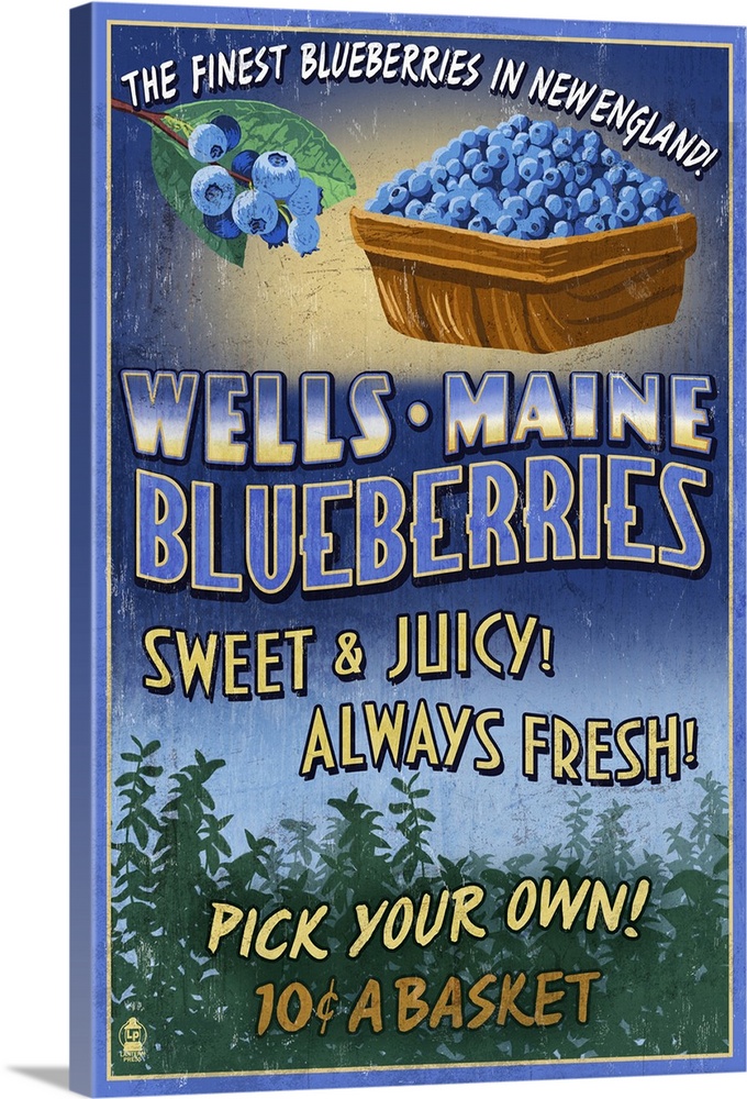 Wells, Maine, Blueberry Vintage Sign