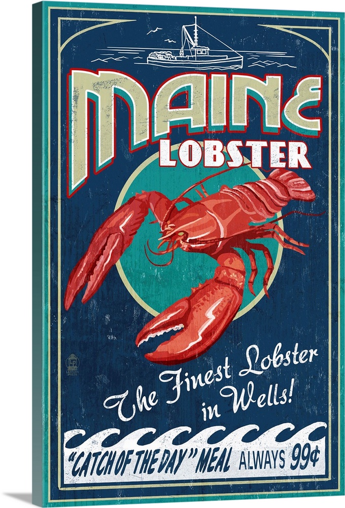 Wells, Maine, Lobster Boat, Vintage Sign