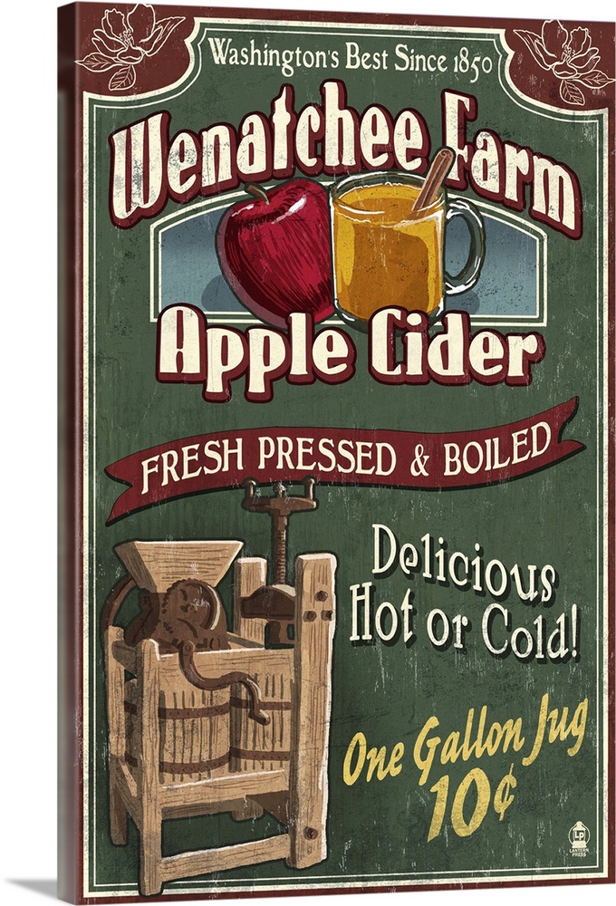 Wenatchee, Washington - Apple Cider Vintage Sign: Retro Travel Poster