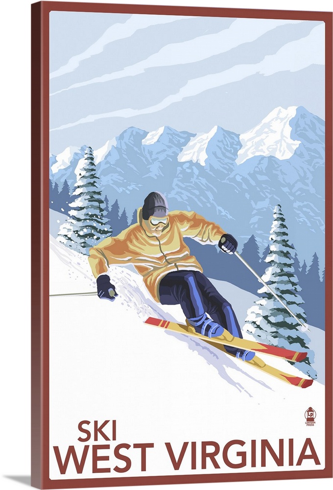 West Virginia - Downhill Skier Scene: Retro Travel Poster
