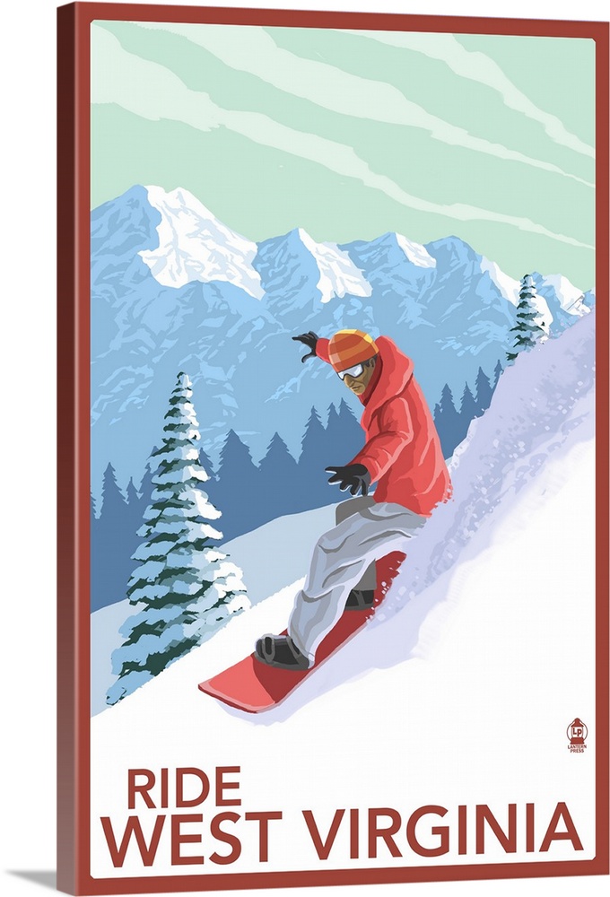 West Virginia - Snowboarder: Retro Travel Poster