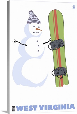 West Virginia - Snowman with Snowboard: Retro Travel Poster
