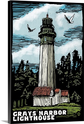 Westport, Washington, Grays Harbor Lighthouse Scratchboard