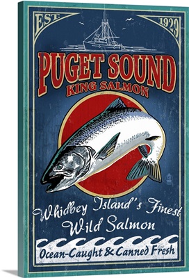Whidbey Island, Washington, Salmon Vintage Sign