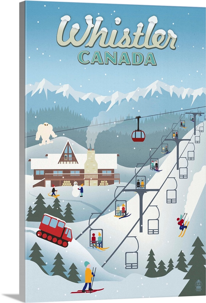 Whistler Village Retro Scene - Whistler, Canada: Retro Travel Poster