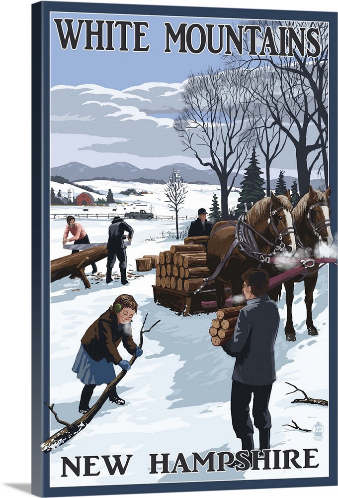 White Mountains, New Hampshire - Firewood Gathering: Retro Travel Poster