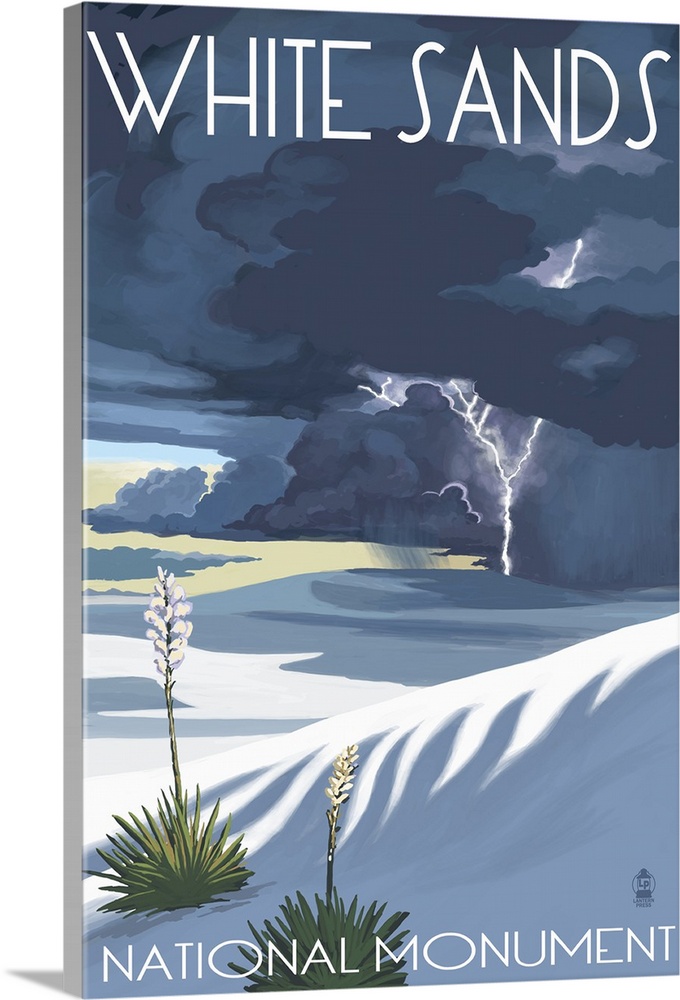 White Sands National Monument, New Mexico - Lightning Storm: Retro Travel Poster