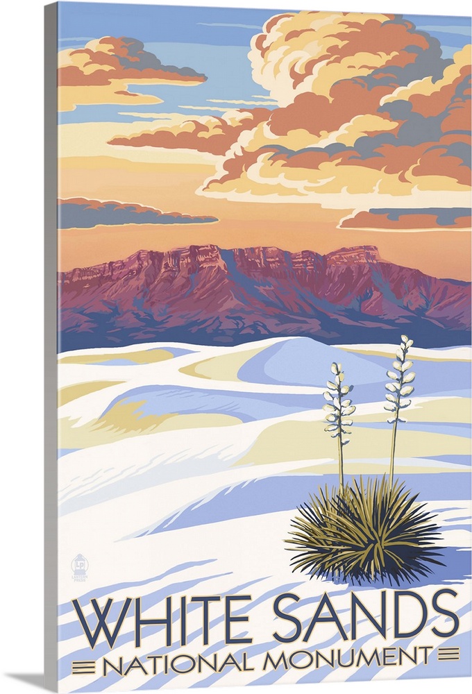 White Sands National Monument, New Mexico - Sunset Scene: Retro Travel Poster
