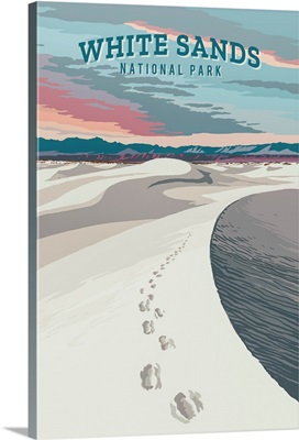 White Sands National Park, Footprints: Retro Travel Poster
