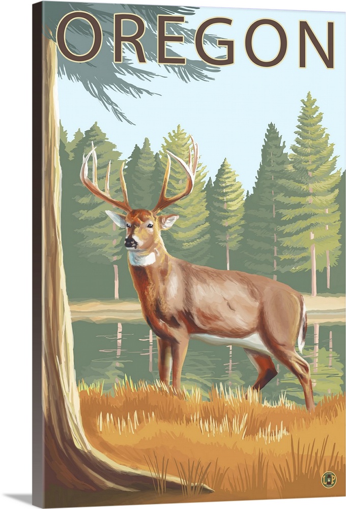 White-Tailed Deer - Oregon: Retro Travel Poster