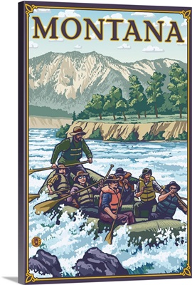 White Water Rafting - Montana: Retro Travel Poster