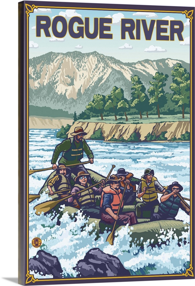 White Water Rafting - Rogue River, Oregon: Retro Travel Poster