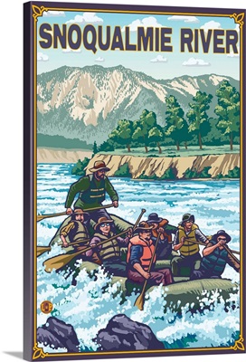 White Water Rafting - Snoqualmie River, Washington: Retro Travel Poster