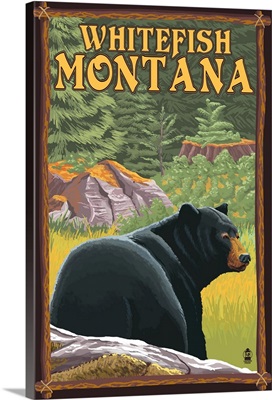 Whitefish, Montana - Bear in Forest: Retro Travel Poster
