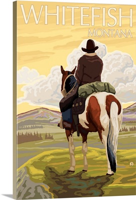 Whitefish, Montana - Cowboy (back): Retro Travel Poster