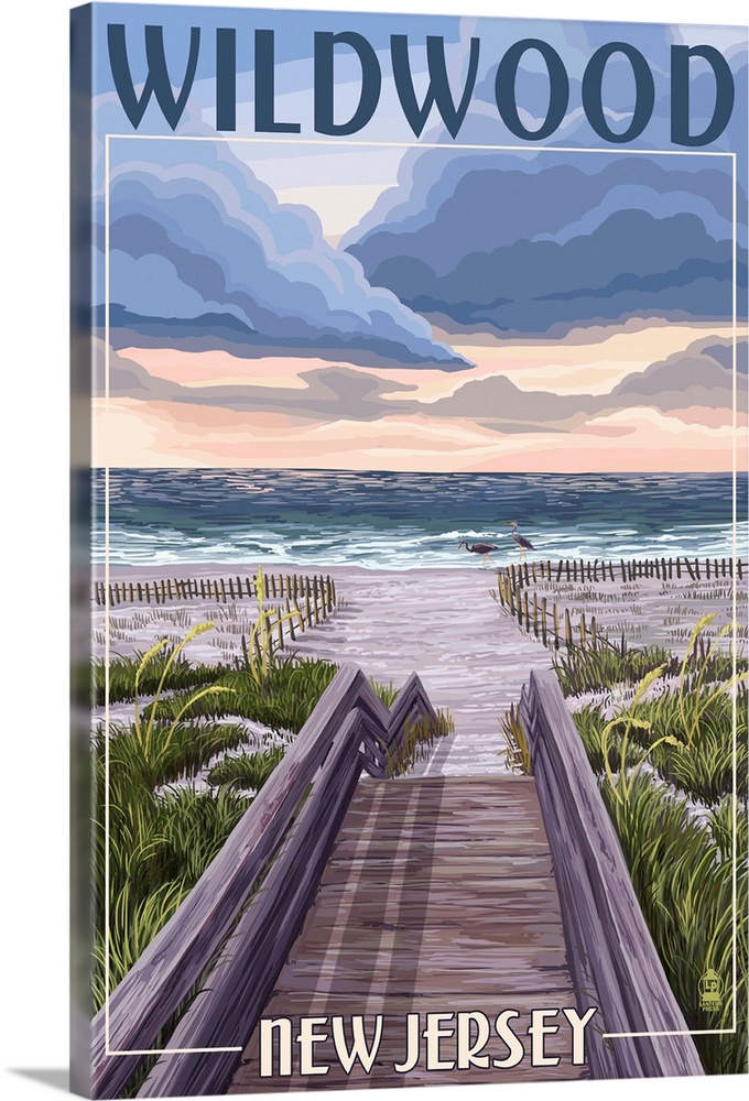 Wildwood, New Jersey - Beach Boardwalk Scene: Retro Travel Poster