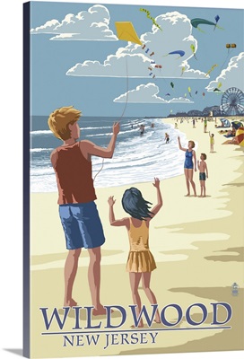 Wildwood, New Jersey - Kite Flyers: Retro Travel Poster