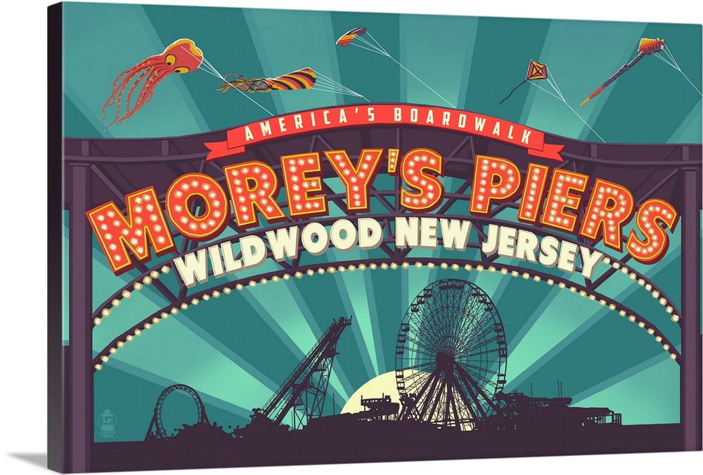 Wildwood, New Jersey - Morey's Pier Marquee: Retro Travel Poster