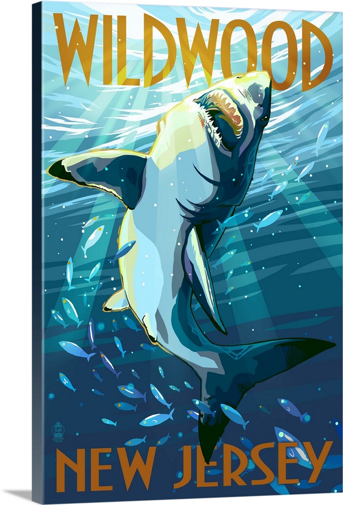 Wildwood, New Jersey - Stylized Shark: Retro Travel Poster