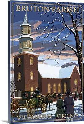 Williamsburg, Virginia - Bruton Parish in Snow: Retro Travel Poster