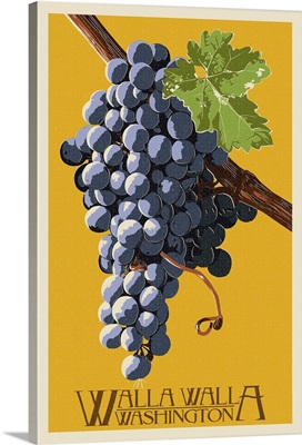 Wine Grape Letterpress - Walla Walla, Washington: Retro Travel Poster