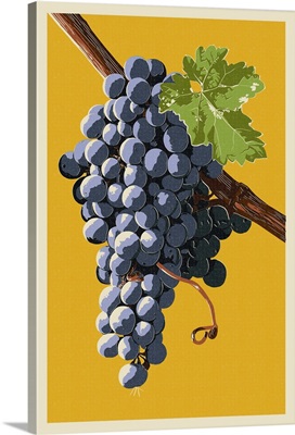 Wine Grapes - Letterpress: Retro Poster Art