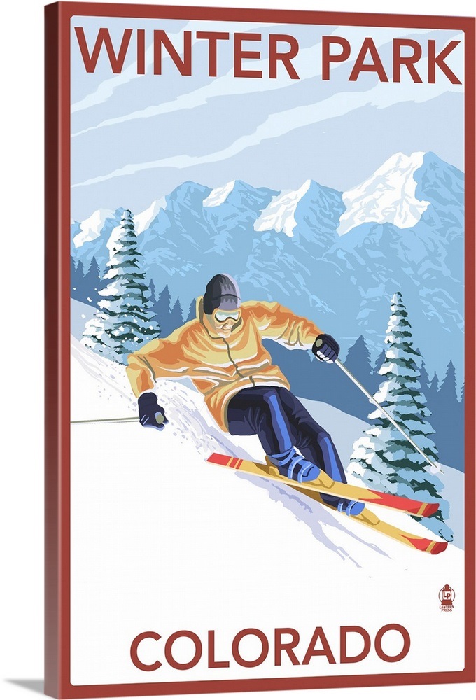 Winter Park, Colorado - Downhill Skier: Retro Travel Poster Wall Art