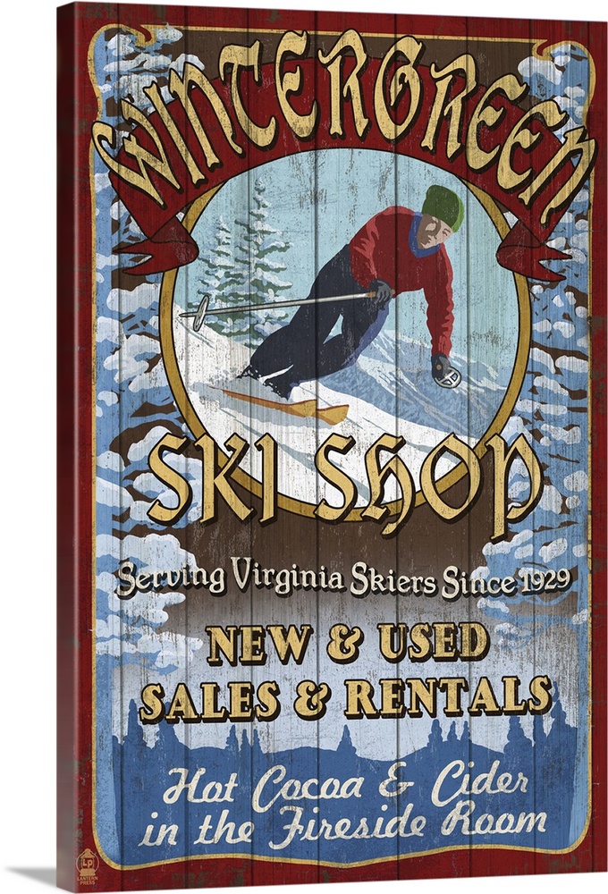 Wintergreen, Virginia - Ski Shop Vintage Sign: Retro Travel Poster
