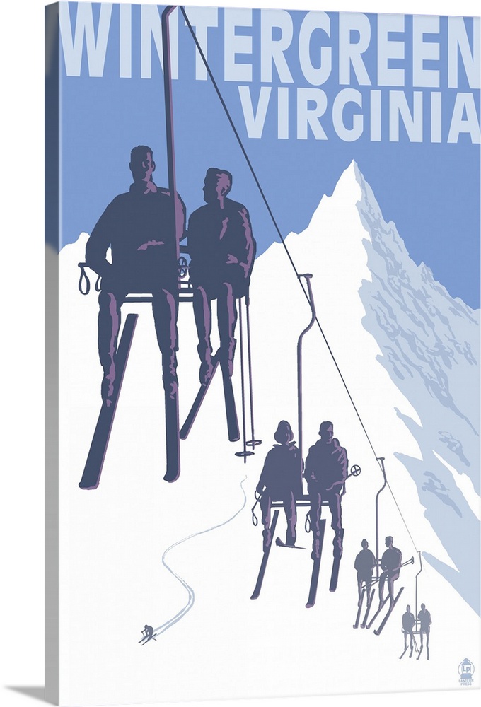 Wintergreen, Virginia - Skiers on Lift: Retro Travel Poster