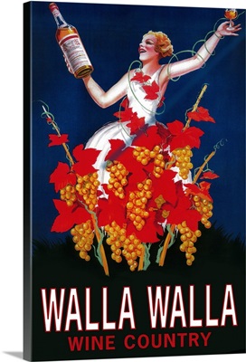 Woman with Bottle - Walla Walla, Washington: Retro Travel Poster