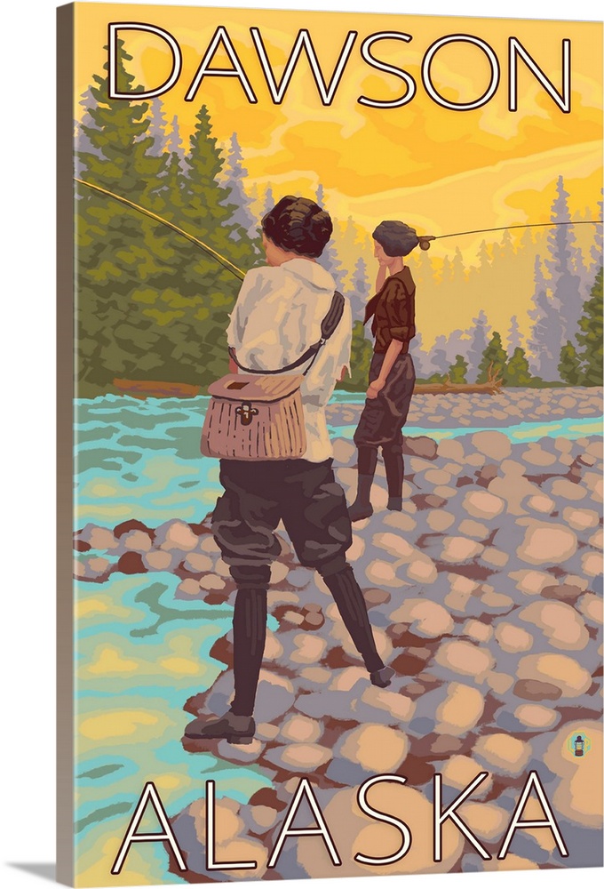 Women Fly Fishing - Dawson, Alaska: Retro Travel Poster Wall Art, Canvas  Prints, Framed Prints, Wall Peels