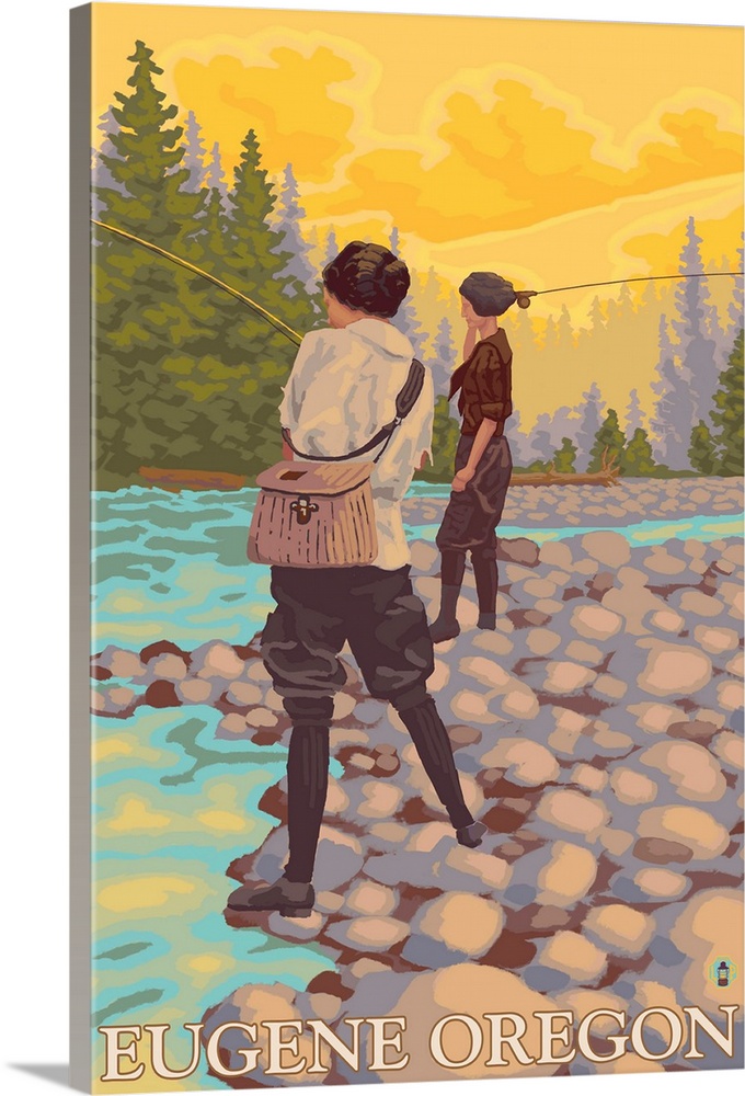 Women Fly Fishing - Eugene, Oregon: Retro Travel Poster Wall Art, Canvas  Prints, Framed Prints, Wall Peels