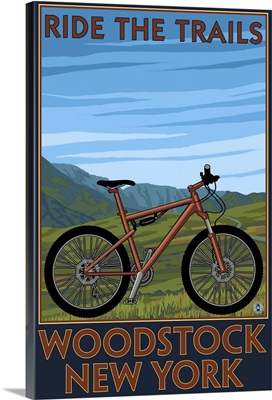 Woodstock, New York - Ride the Trails Bike Scene: Retro Travel Poster