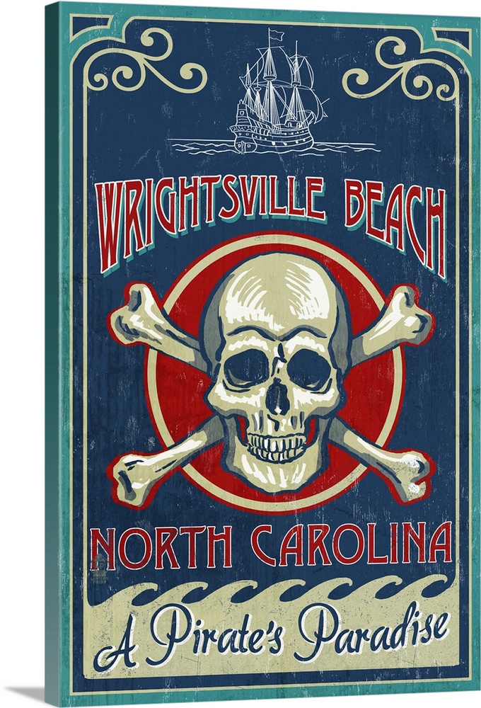 Wrightsville Beach, North Carolina, Skull and Crossbones Sign Wall Art