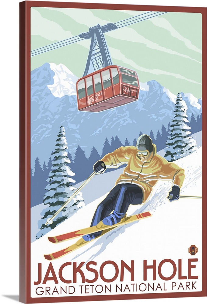 Jackson Hole WY Snow Ski Travel Poster Brittany Spaniel Dogs PinUp Art Print 328