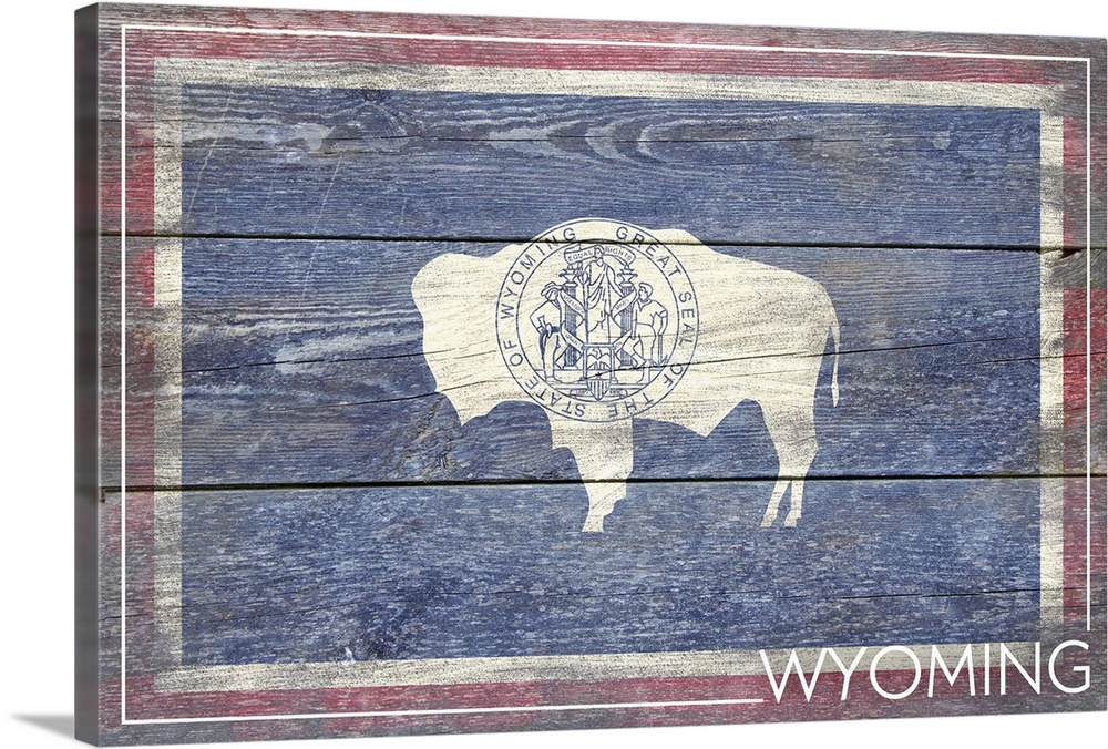 The flag of Wyoming with a weathered wooden board effect.