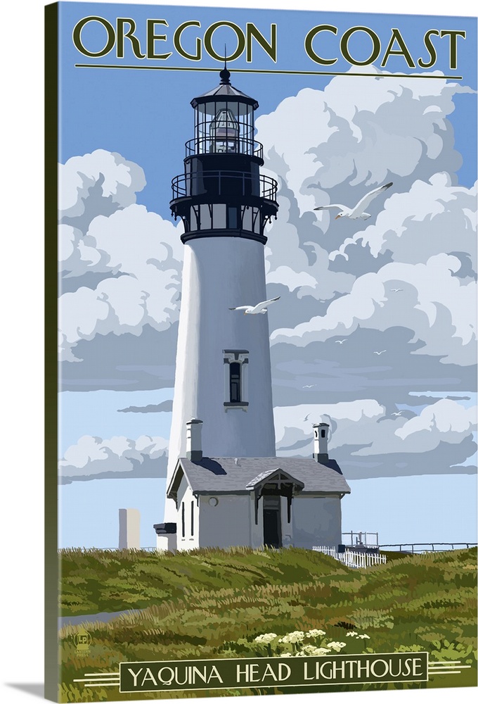 Yaquina Head Lighthouse - Oregon Coast: Retro Travel Poster