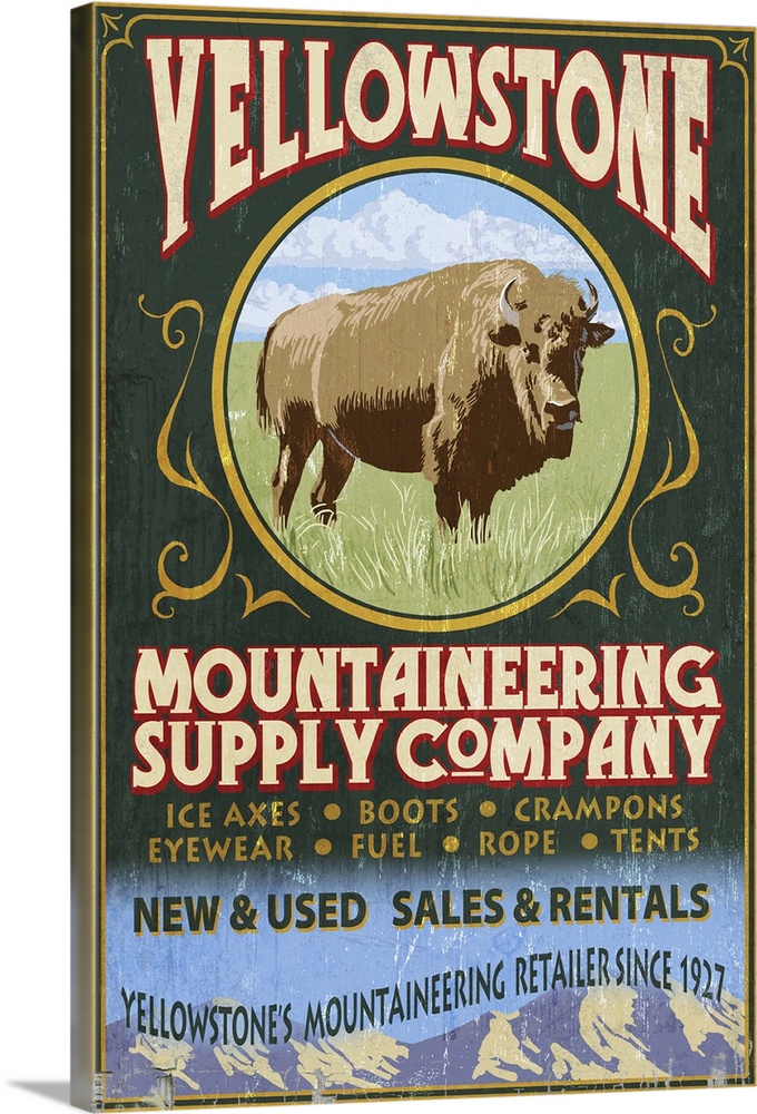 Yellowstone National Park - Bison Mountaineering Vintage Sign: Retro Travel Poster