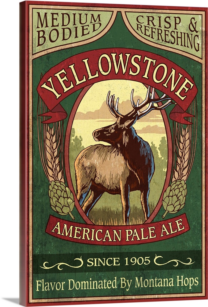 Retro stylized art poster of a vintage sign with an elk advertising ale.