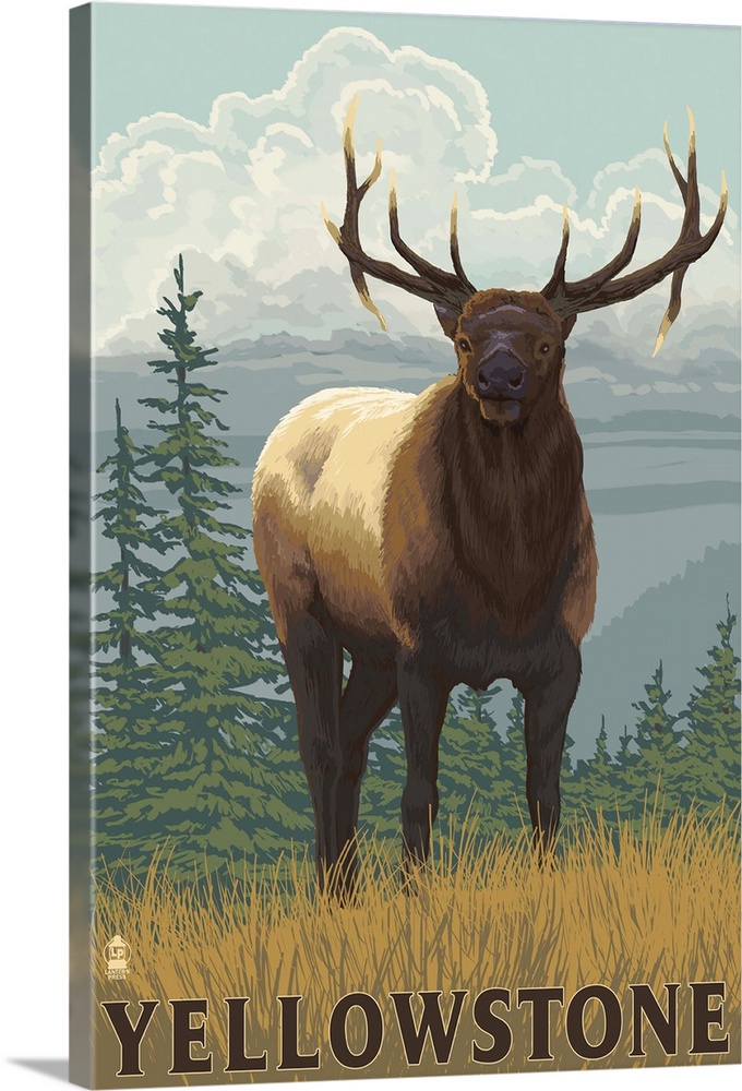 Yellowstone National Park - Elk: Retro Travel Poster