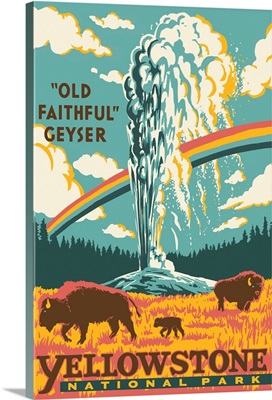 Yellowstone National Park, Old Faithful Geyser: Graphic Travel Poster
