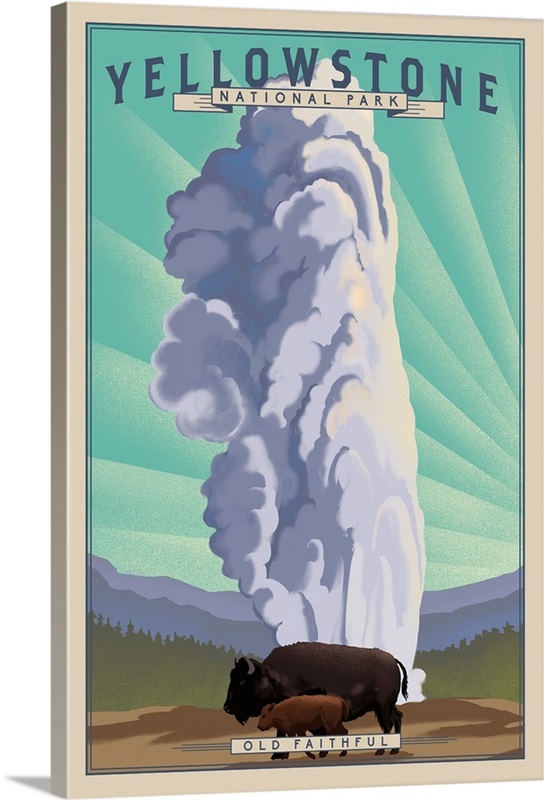 Yellowstone National Park, Old Faithful: Retro Travel Poster Wall Art ...