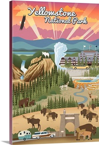 Yellowstone National Park - Retro View: Retro Travel Poster image thumbnail