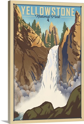 Yellowstone National Park, Tower Fall: Retro Travel Poster