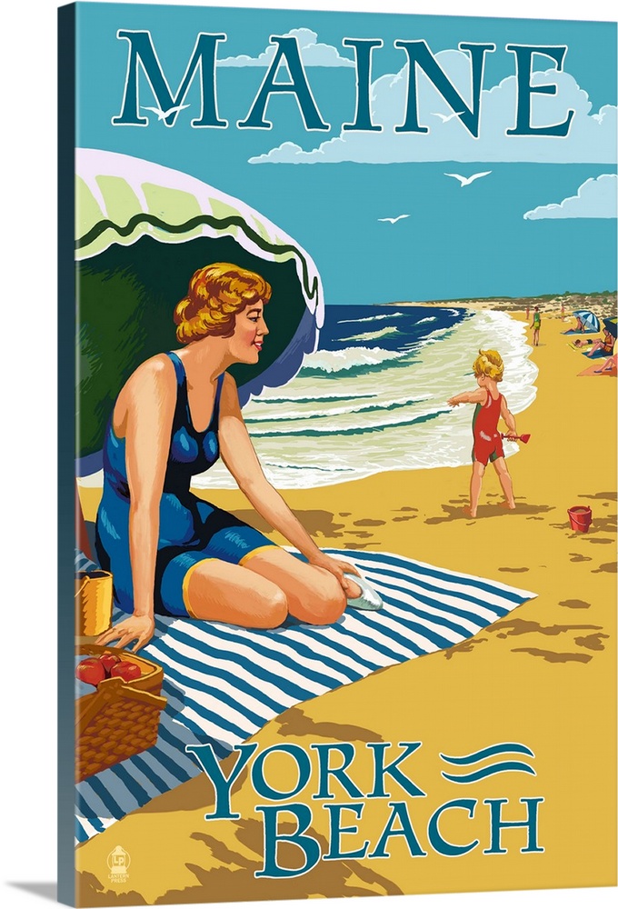 York Beach, Maine - Beach Scene: Retro Travel Poster